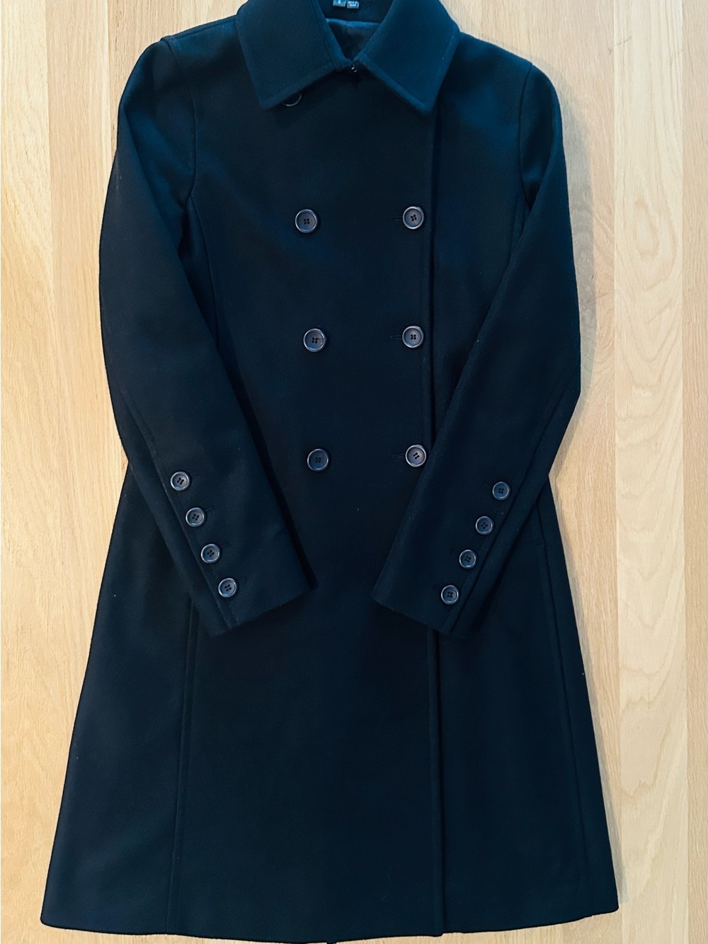 Theory Classic Black Double-Breasted Wool Coat, small, excellent condition